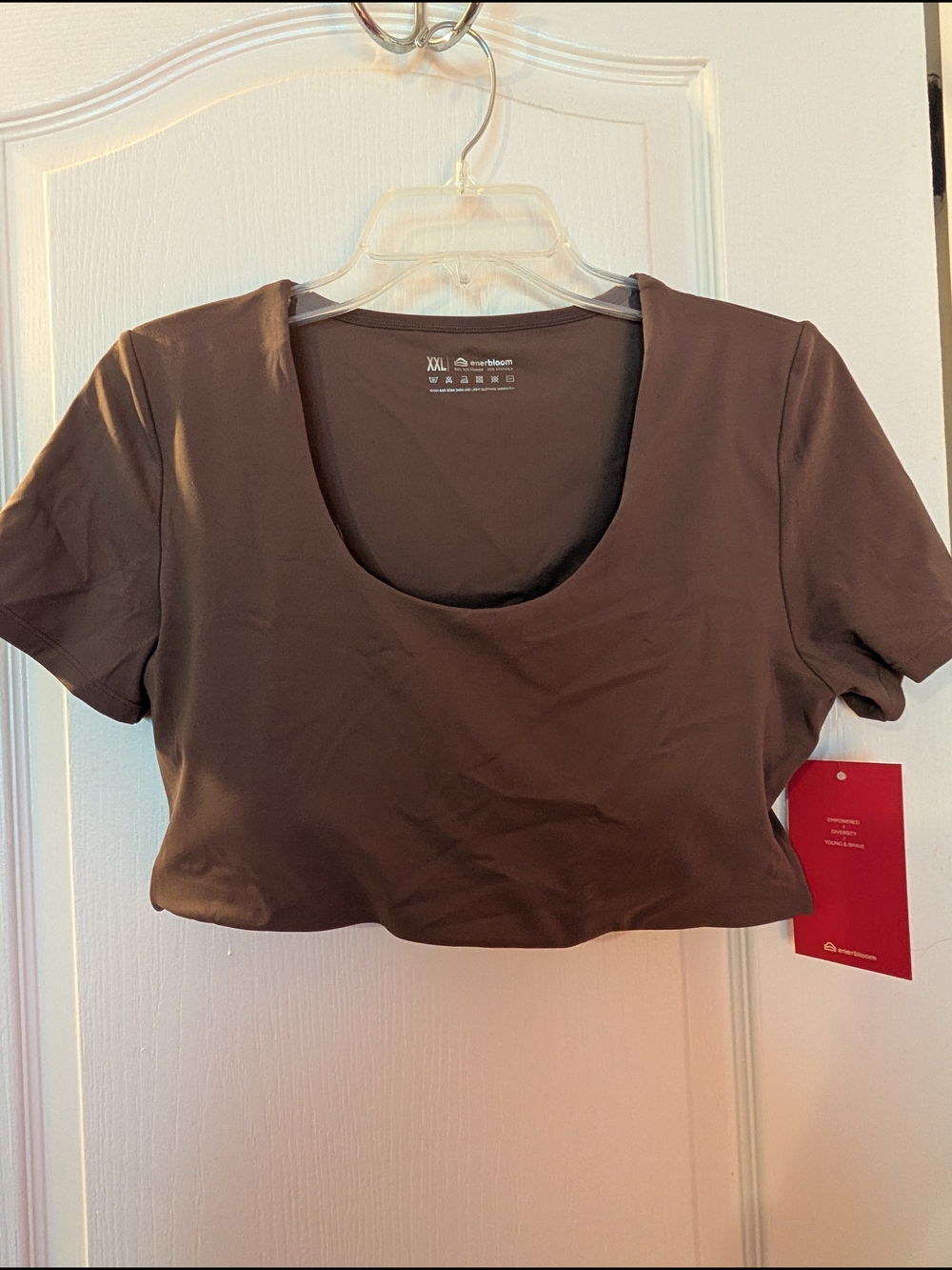 Enerbloom Chocolate Brown Scoop-Neck Cropped Tee